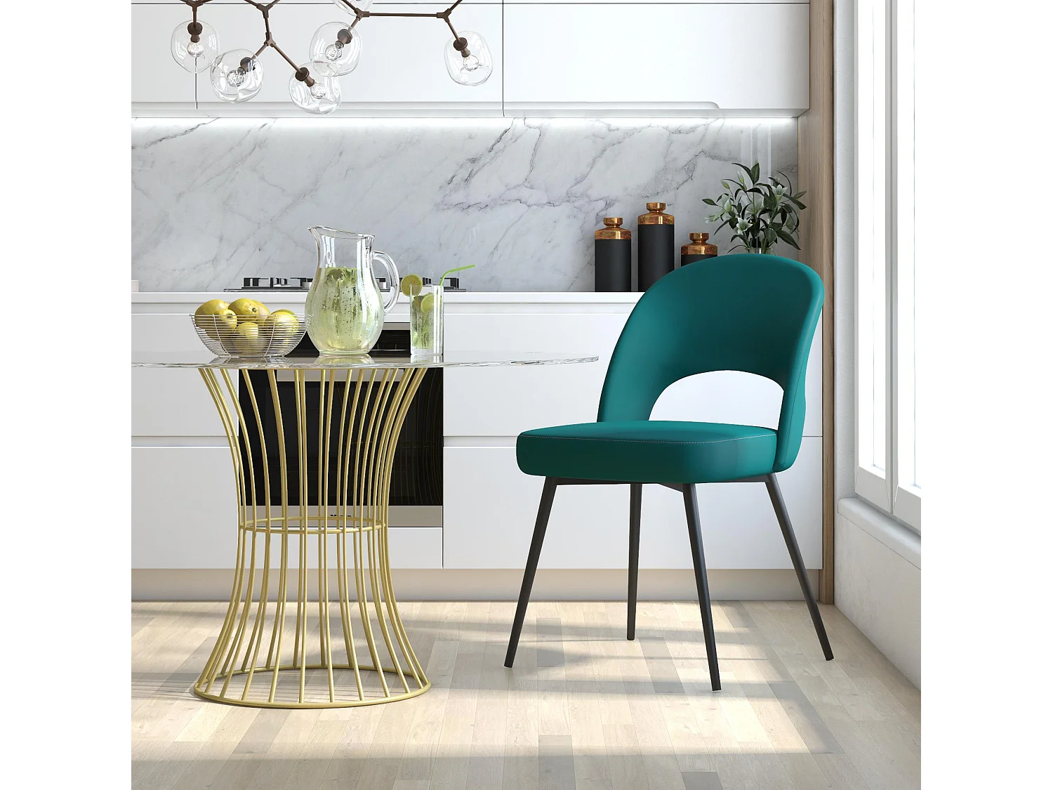 Alexi | Chaise de salle à manger rembourrée en velours vert émeraude