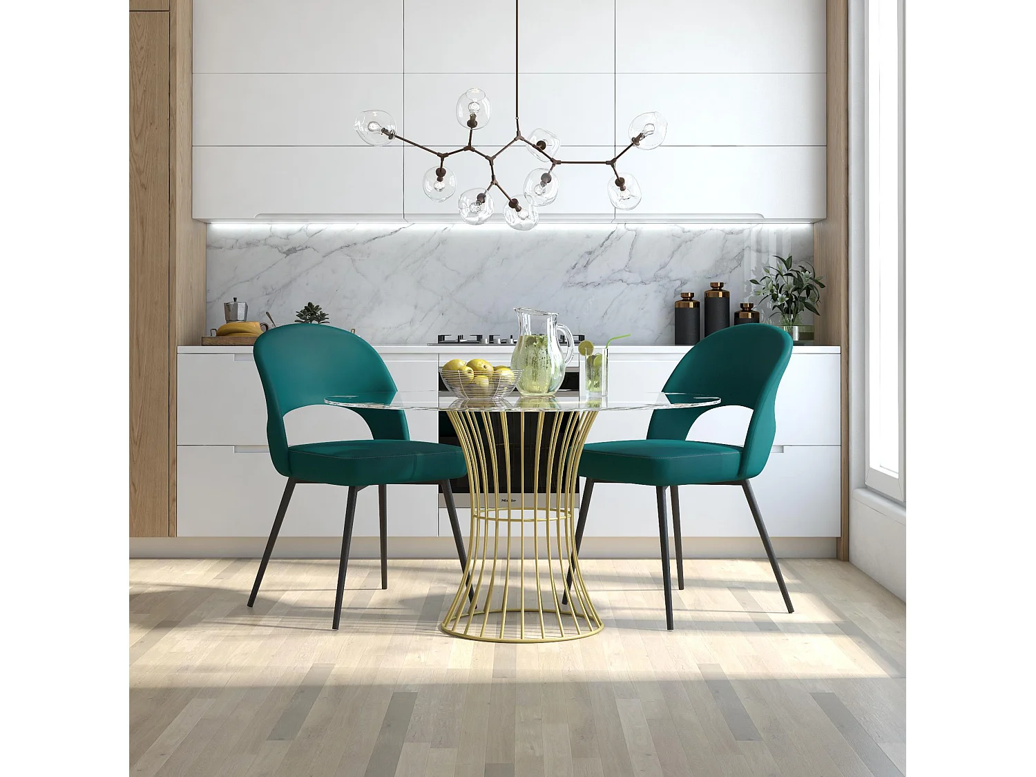 Alexi | Chaise de salle à manger rembourrée en velours vert émeraude