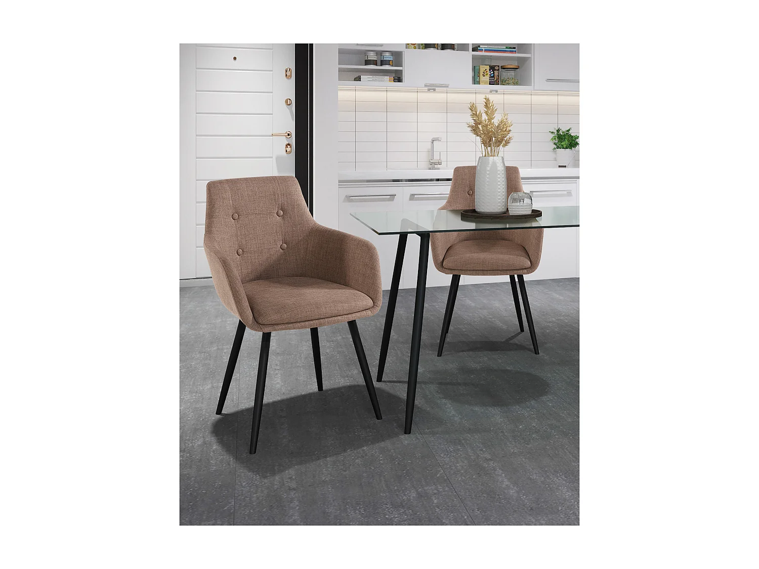 Set di 2 sedie da pranzo imbottite in tessuto cappuccino