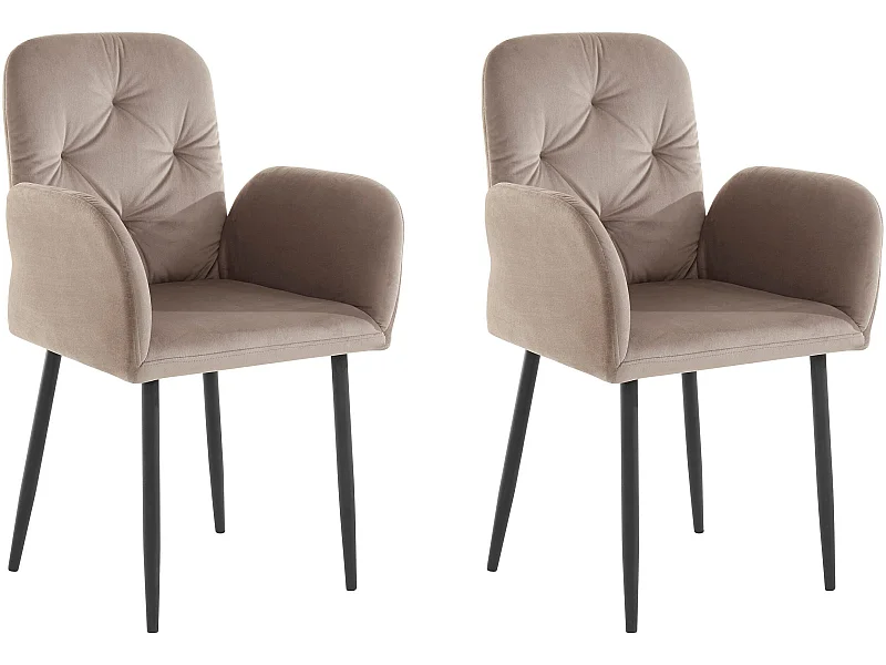 Mila | Lot de 2 chaises de salle à manger rembourrées en velours marron clair
