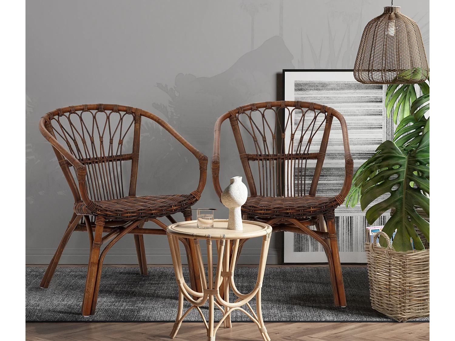 Esszimmerstühle im 2er-Set in Rattanbraun