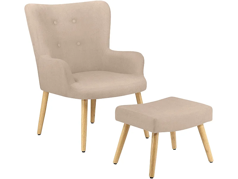 Coco | Chaise d'appoint rembourrée avec tabouret en microfibre crème