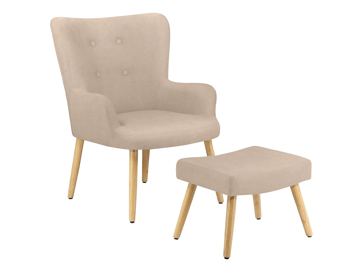 Coco | Chaise d'appoint rembourrée avec tabouret en microfibre crème