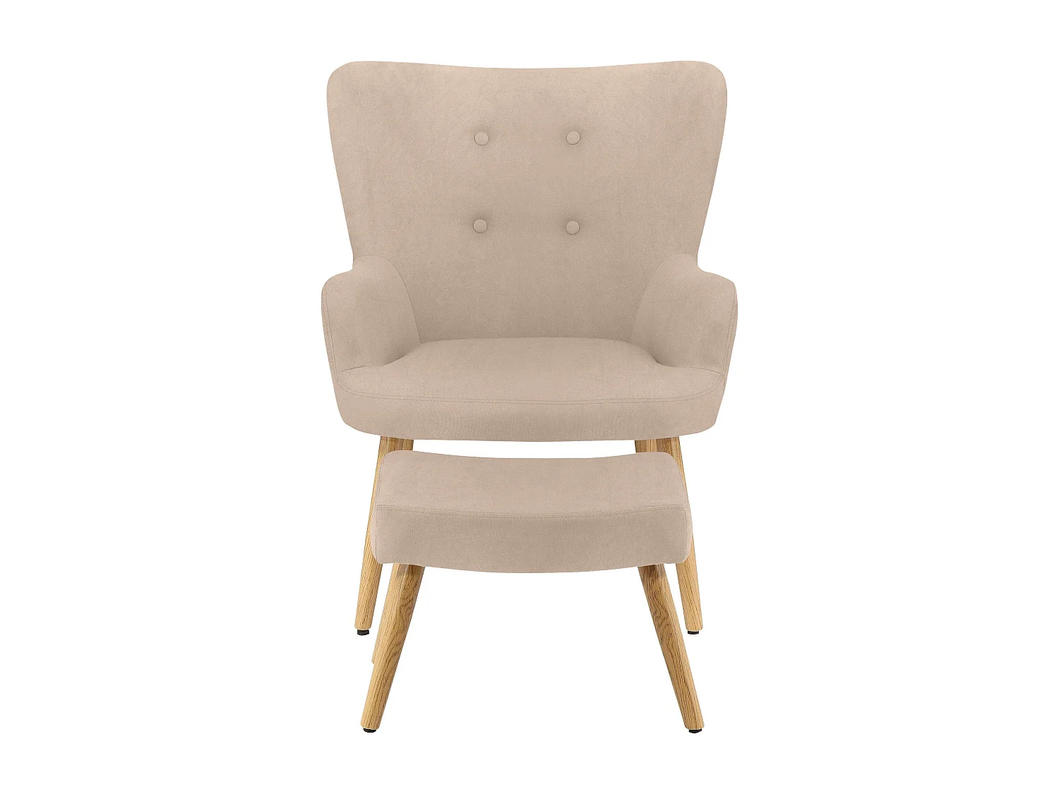 Gepolsterter Akzentstuhl mit Hocker aus cremefarbener Mikrofaser