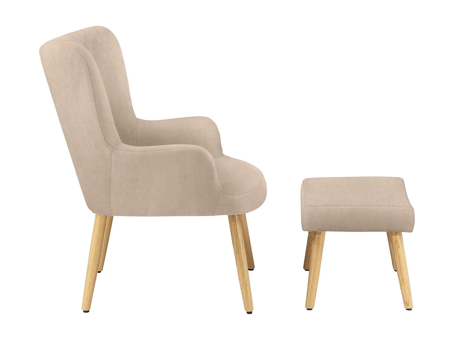 Gepolsterter Akzentstuhl mit Hocker aus cremefarbener Mikrofaser