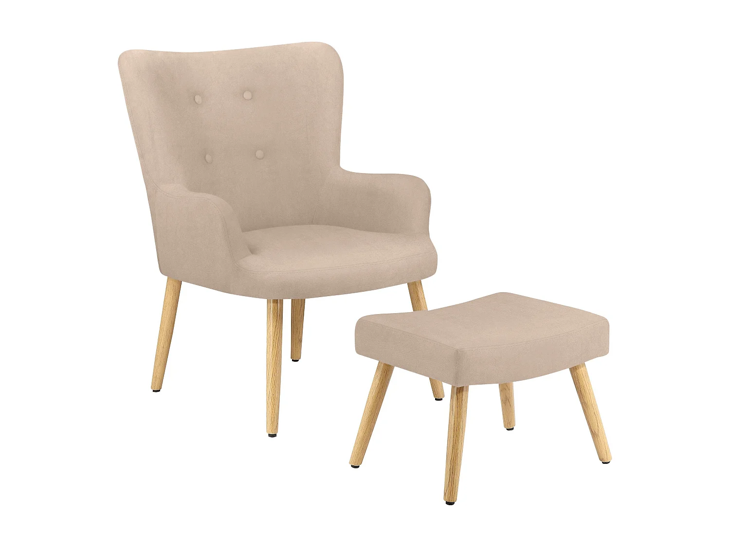 Gepolsterter Akzentstuhl mit Hocker aus cremefarbener Mikrofaser