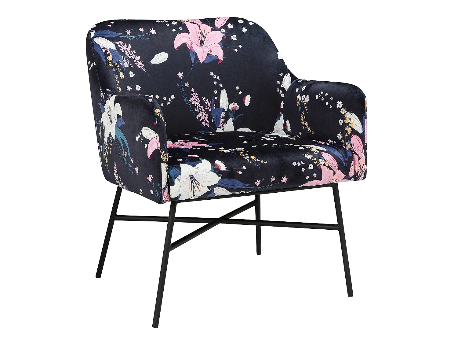 Flora | Chaise d'appoint rembourrée en velours bleu floral