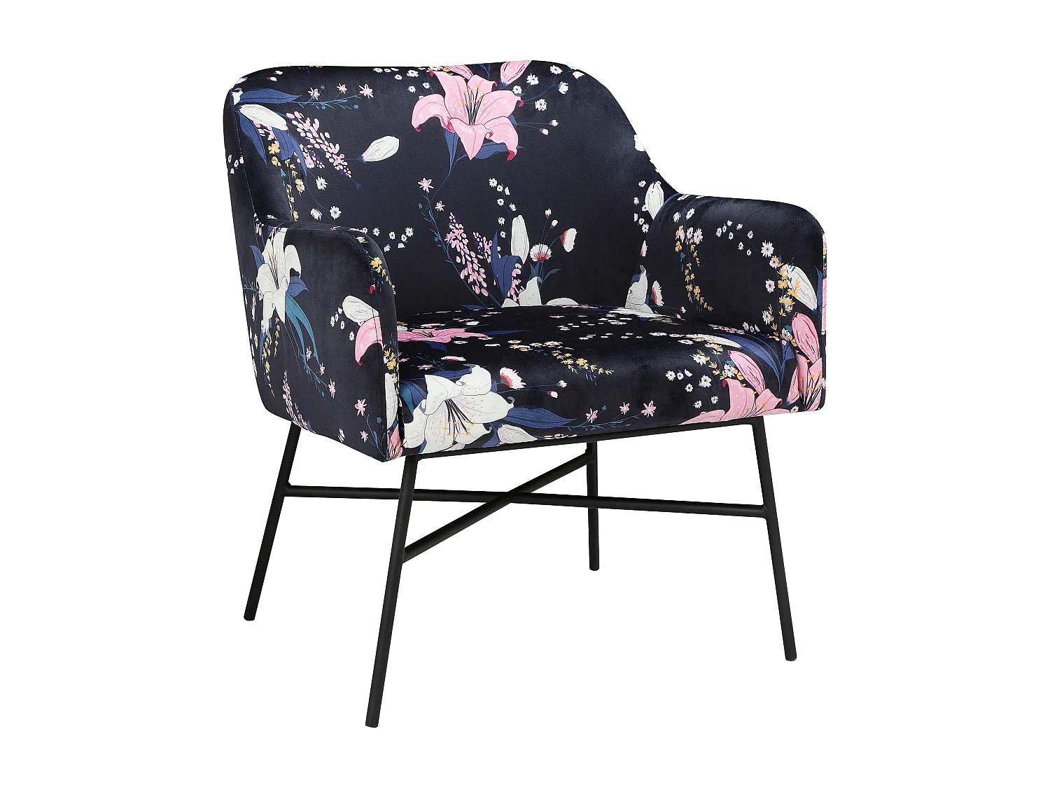 Gepolsterter Akzentstuhl in samtblauem Blumenmuster