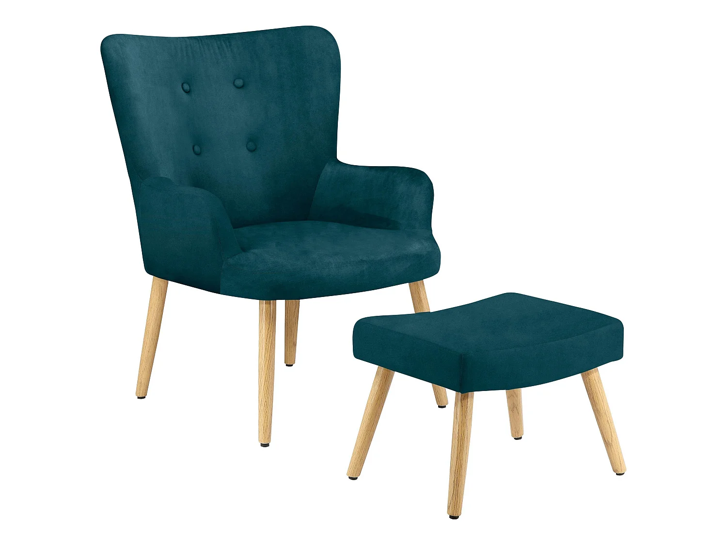 Coco | Chaise d'appoint rembourrée avec tabouret en velours pétrole
