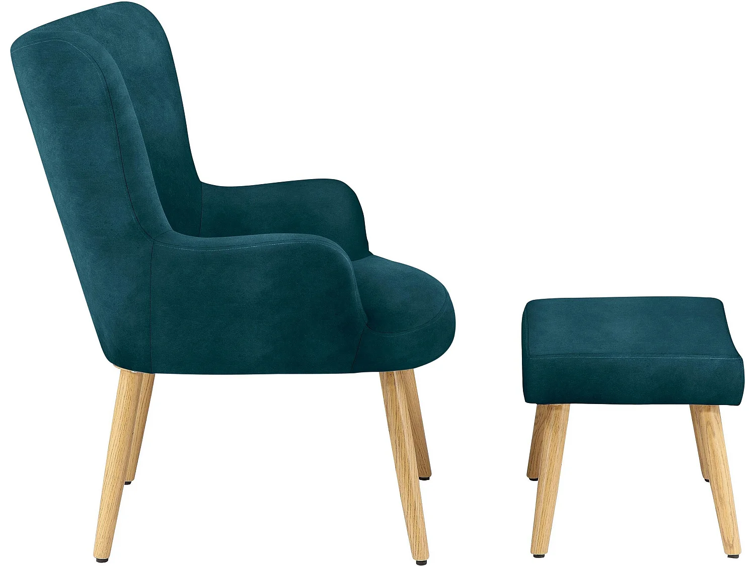 Coco | Chaise d'appoint rembourrée avec tabouret en velours pétrole