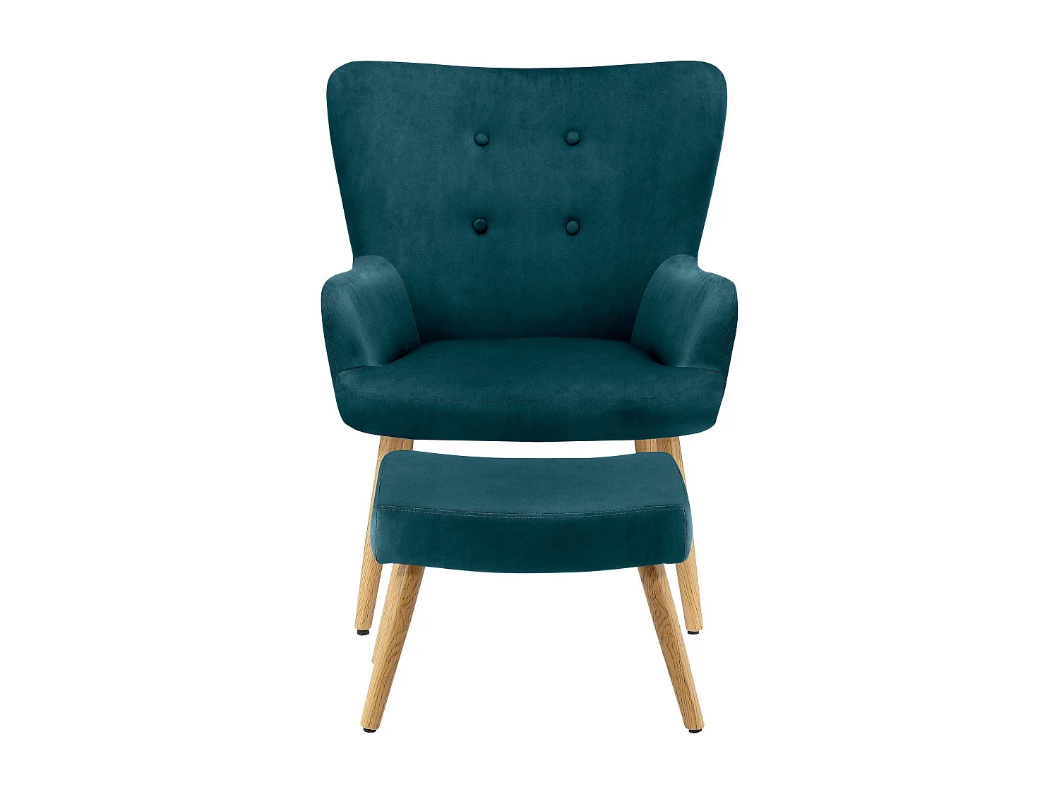 Gepolsterter Akzentstuhl mit Hocker in Samt-Petrol