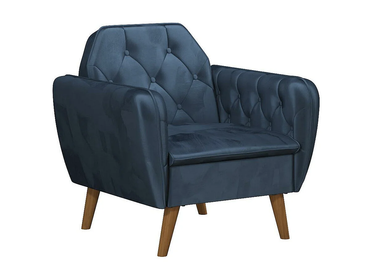 Silla decorativa tapizada en terciopelo azul.