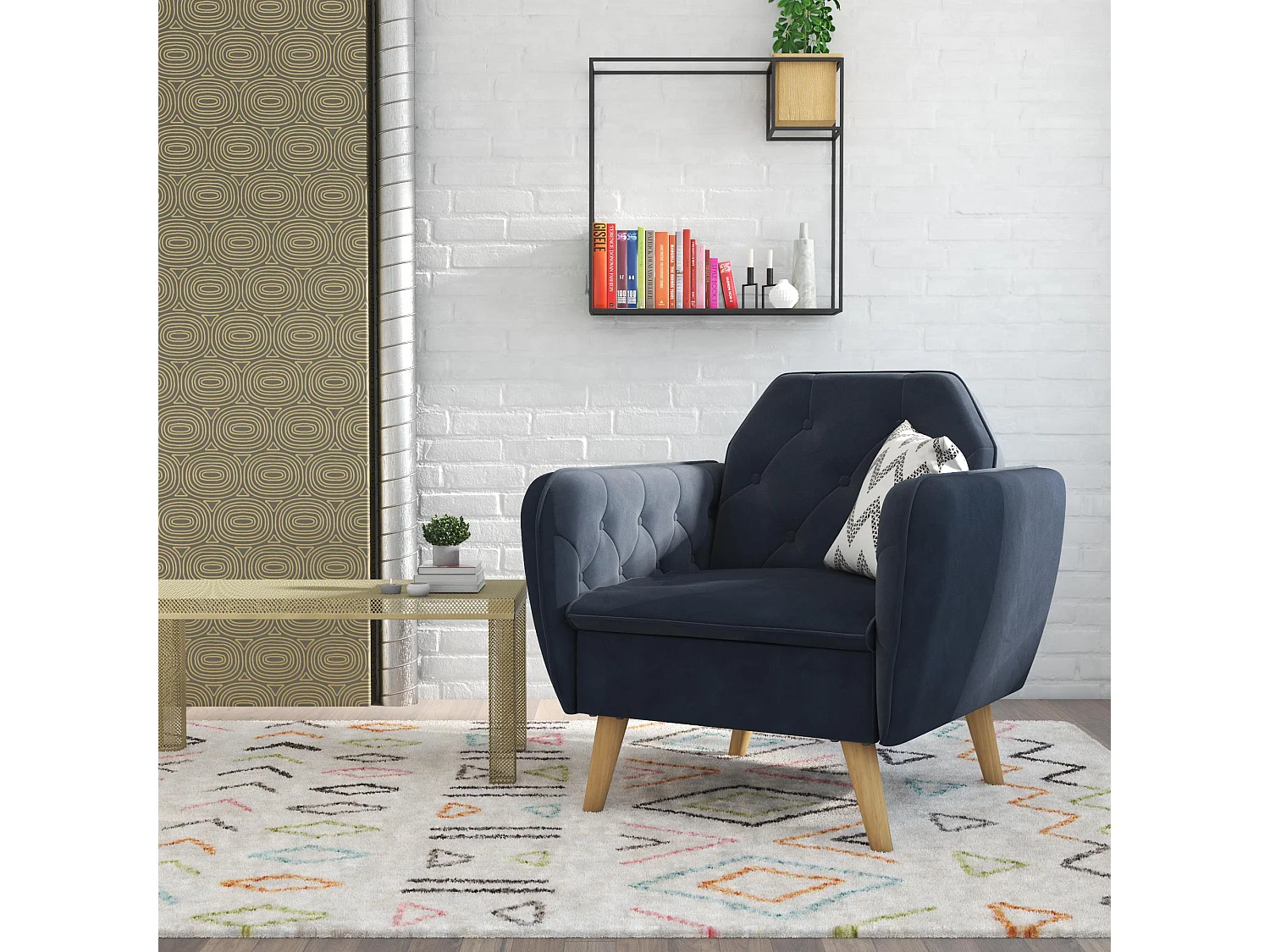 Gepolsterter Akzentstuhl aus Samt, blau