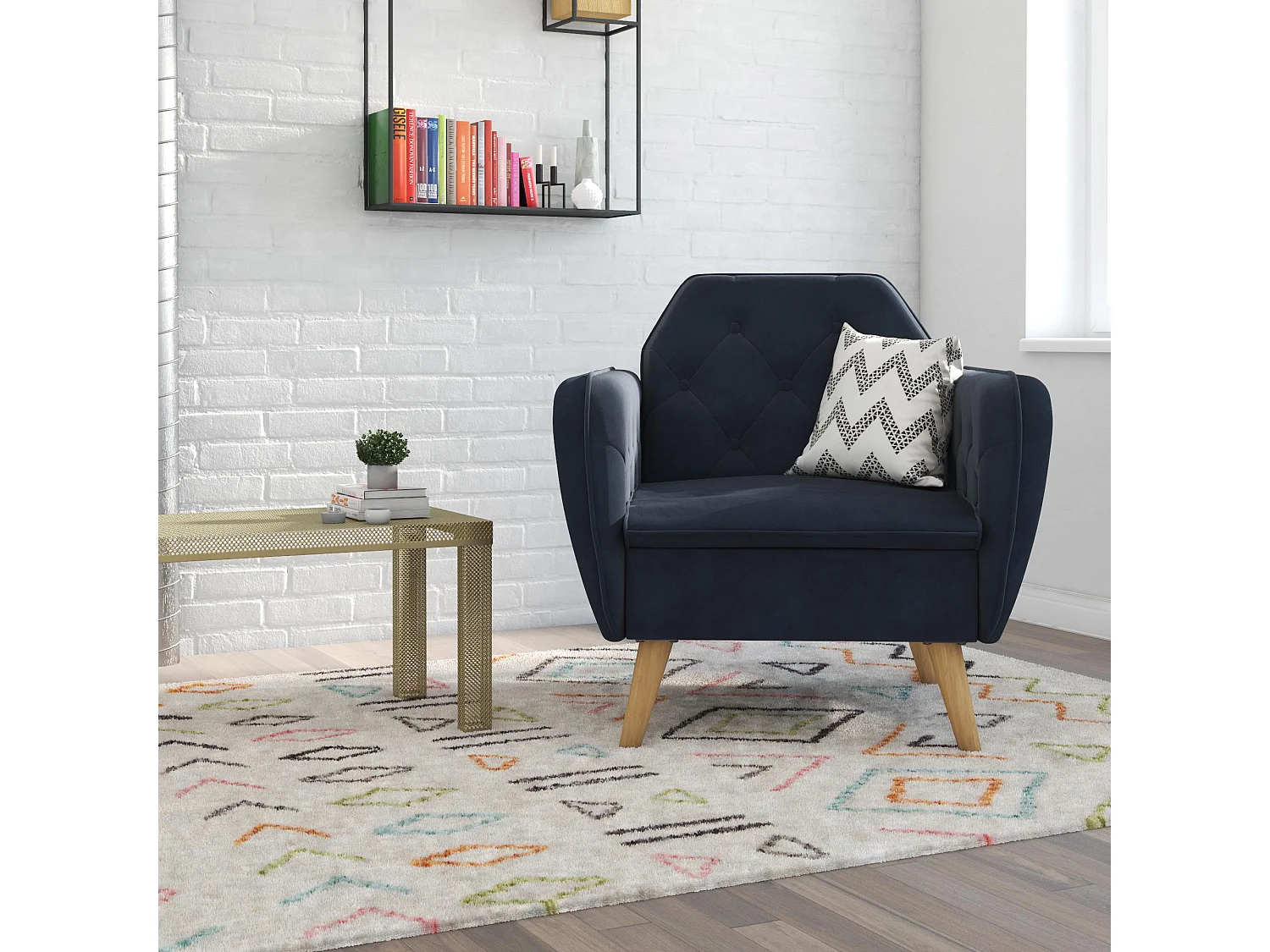 Gepolsterter Akzentstuhl aus Samt, blau