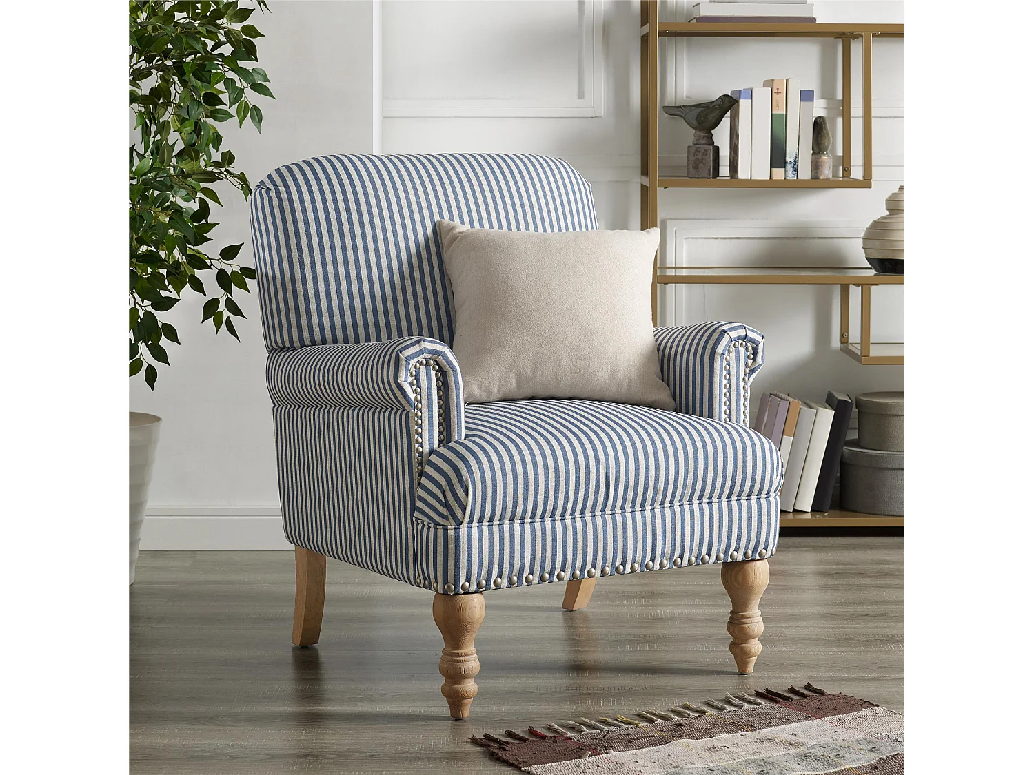 Jaya | Fauteuils en tissu rayé bleu