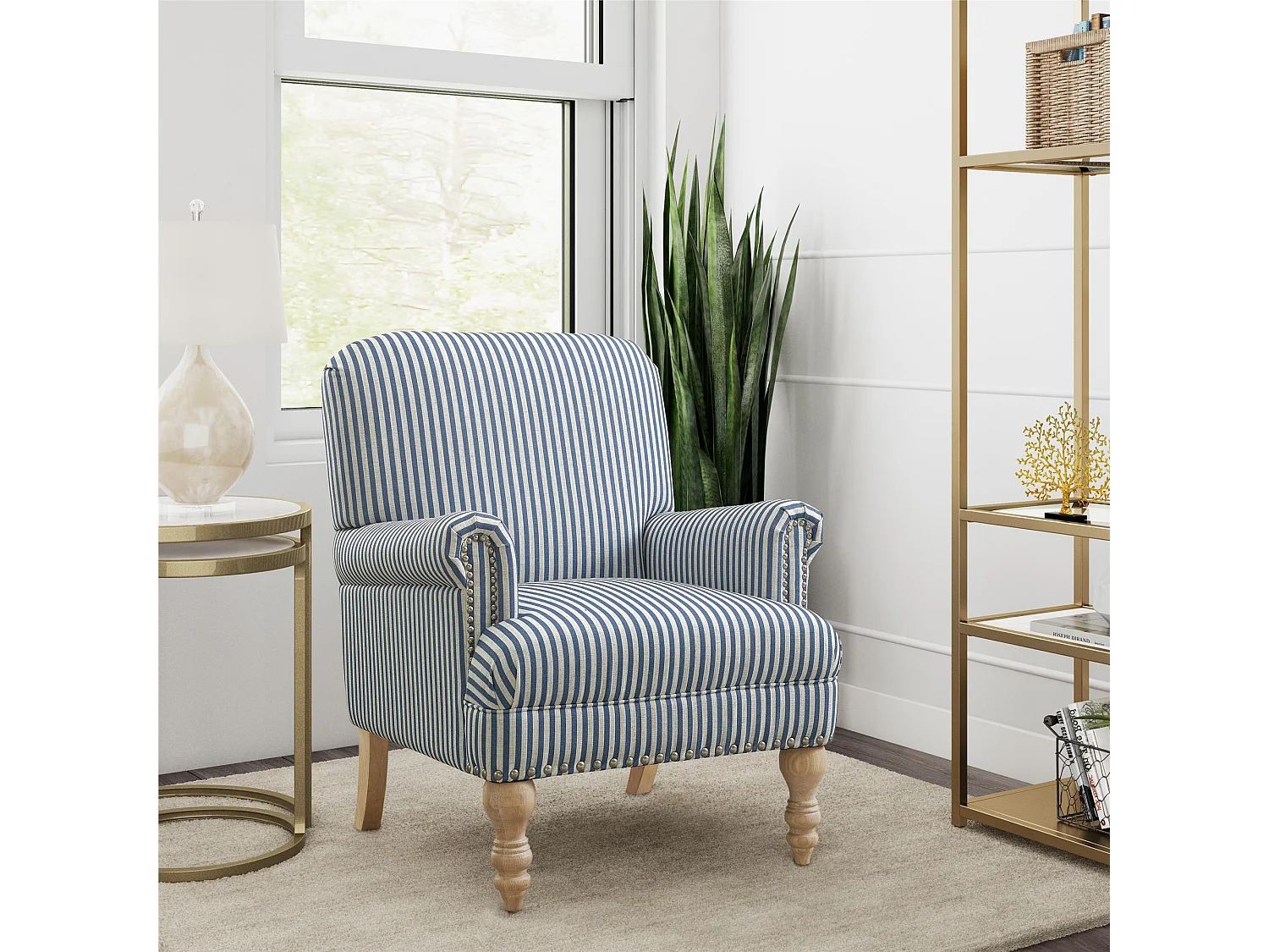 Akzentstuhl in Leinen Blau Gestreift