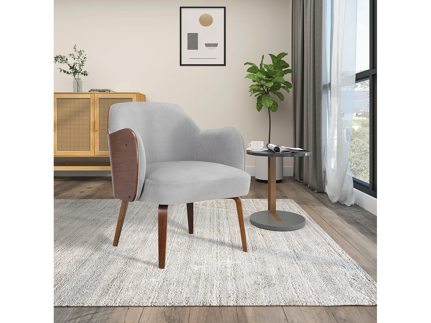 Silla decorativa tapizada en dolly teddy gris claro