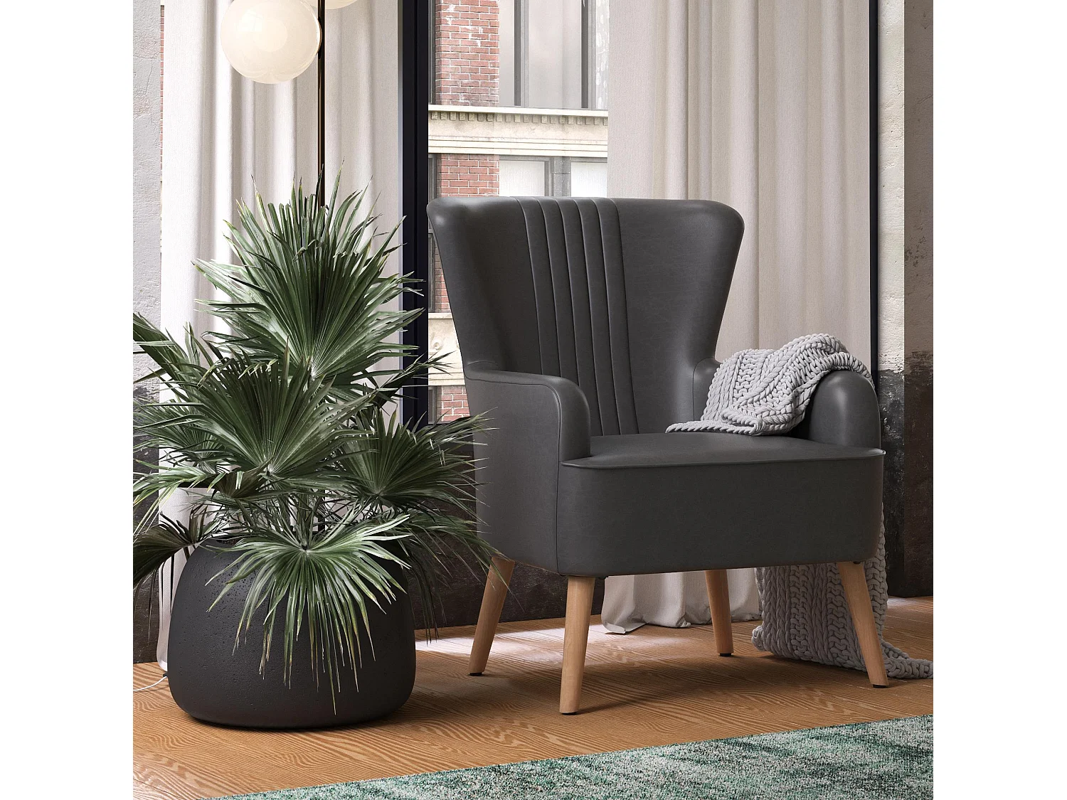 Chaise tapissée en tissu gris foncé