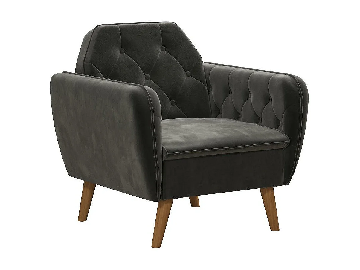 Silla decorativa tapizada en terciopelo gris.