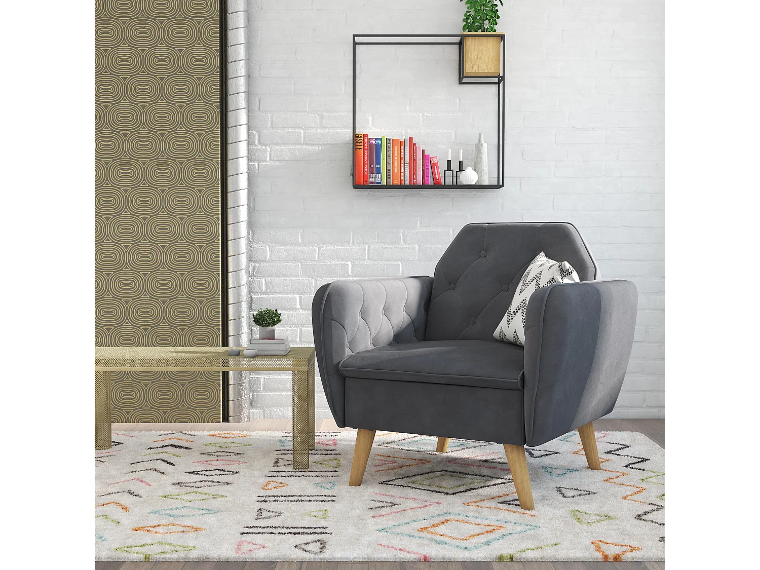 Gepolsterter Akzentstuhl aus Samt, grau