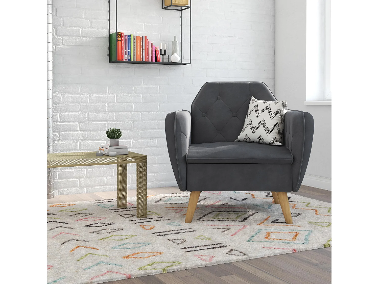 Gepolsterter Akzentstuhl aus Samt, grau