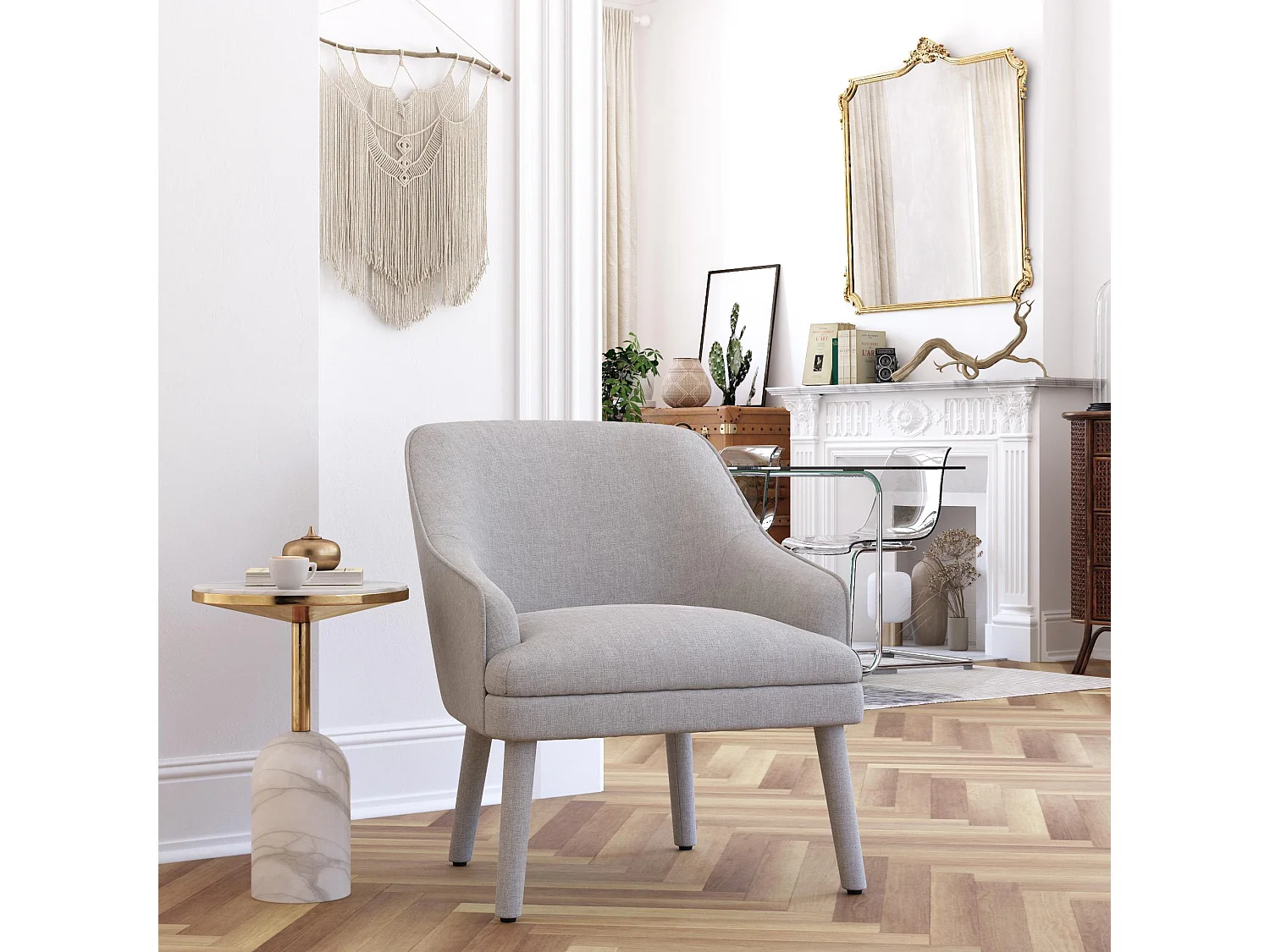 Effie | Chaise d'appoint en tissu gris clair