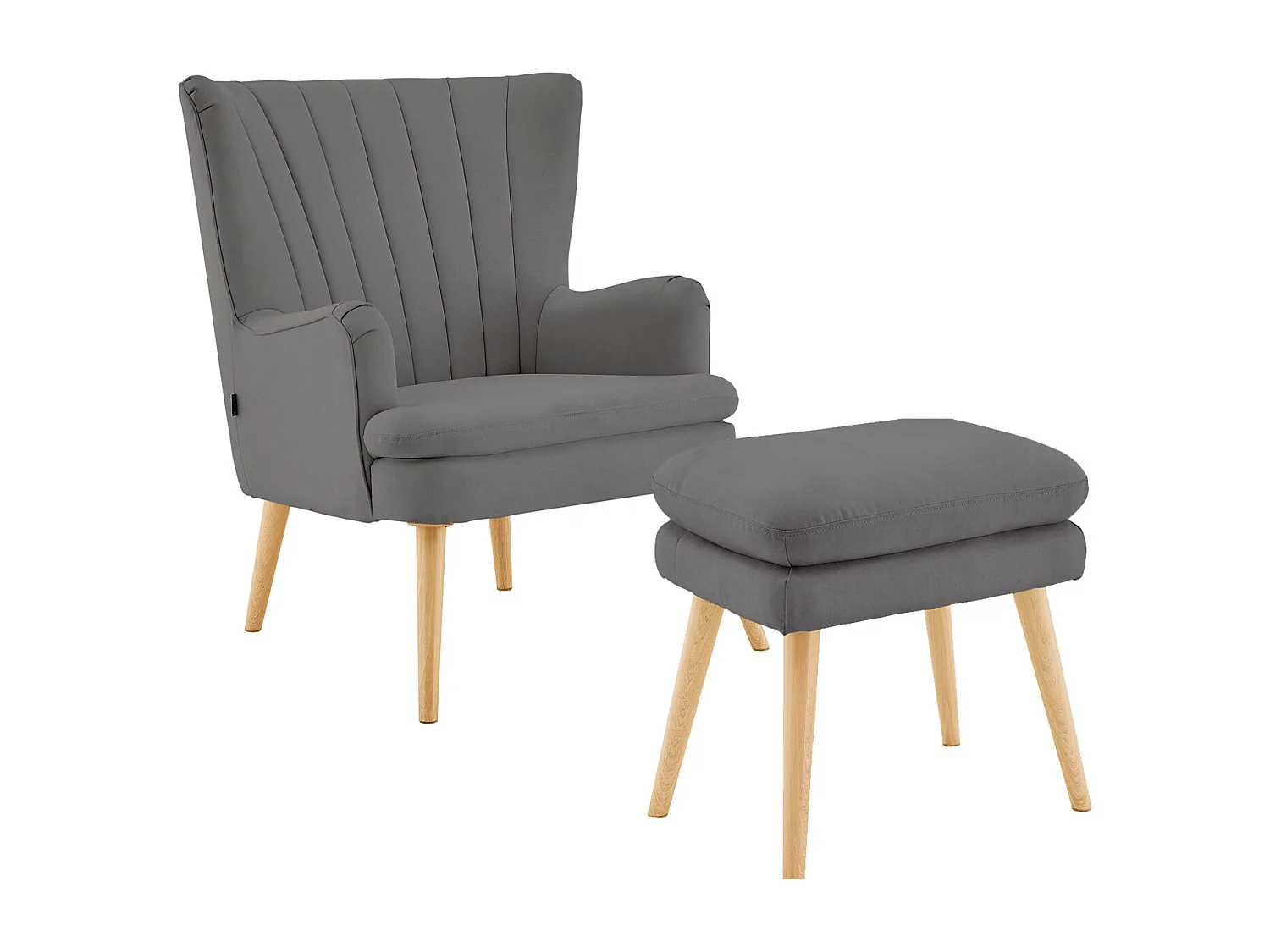 Zenia | Chaise d'appoint rembourrée avec tabouret en PU anthracite