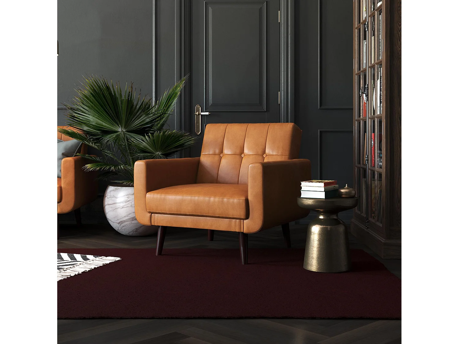 Silla decorativa en piel sintética camel