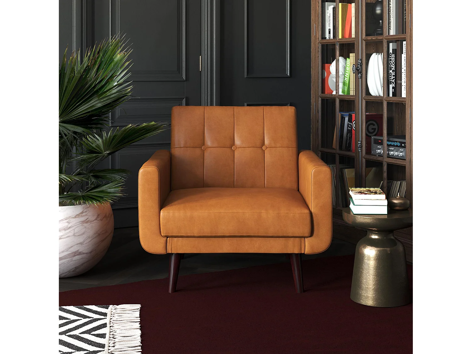 Silla decorativa en piel sintética camel