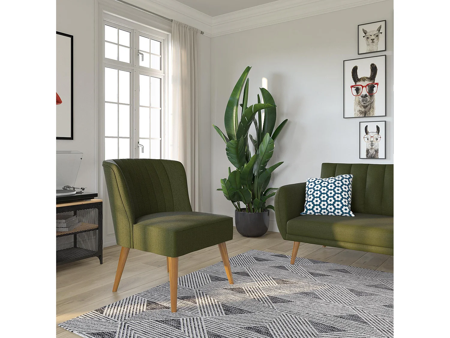 Gepolsterter Akzentstuhl in Leinengrün