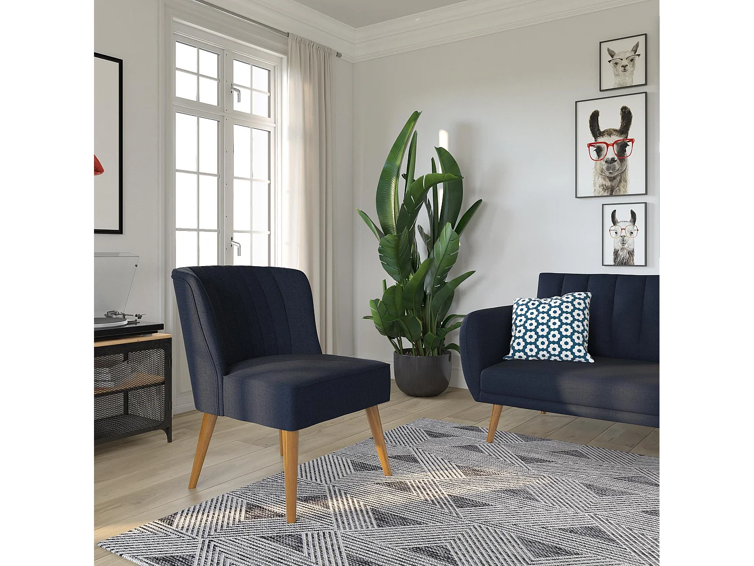 Brittany | Fauteuils en tissu bleu marine