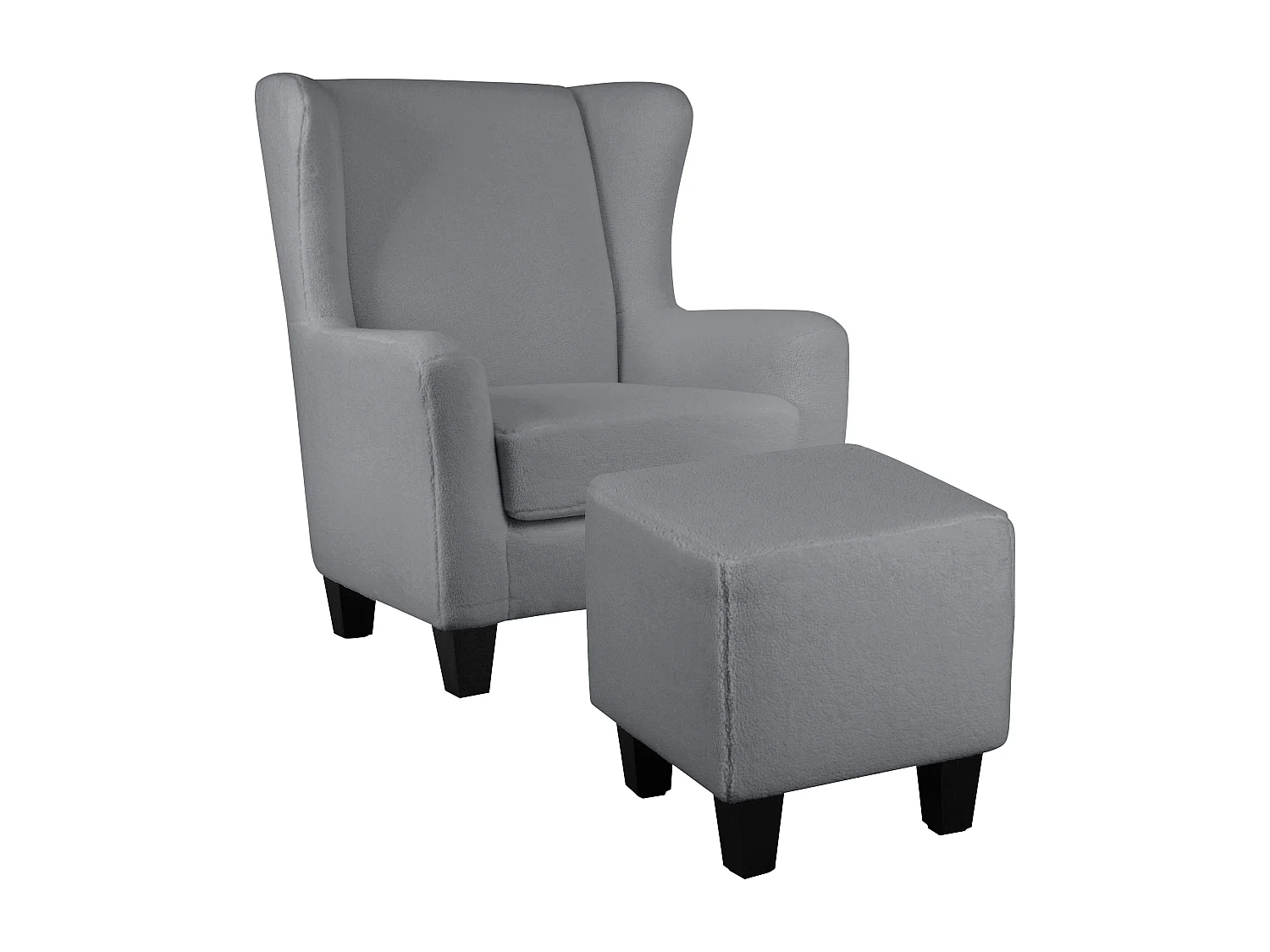 Sedia imbottita con sgabello in tessuto teddy grigio