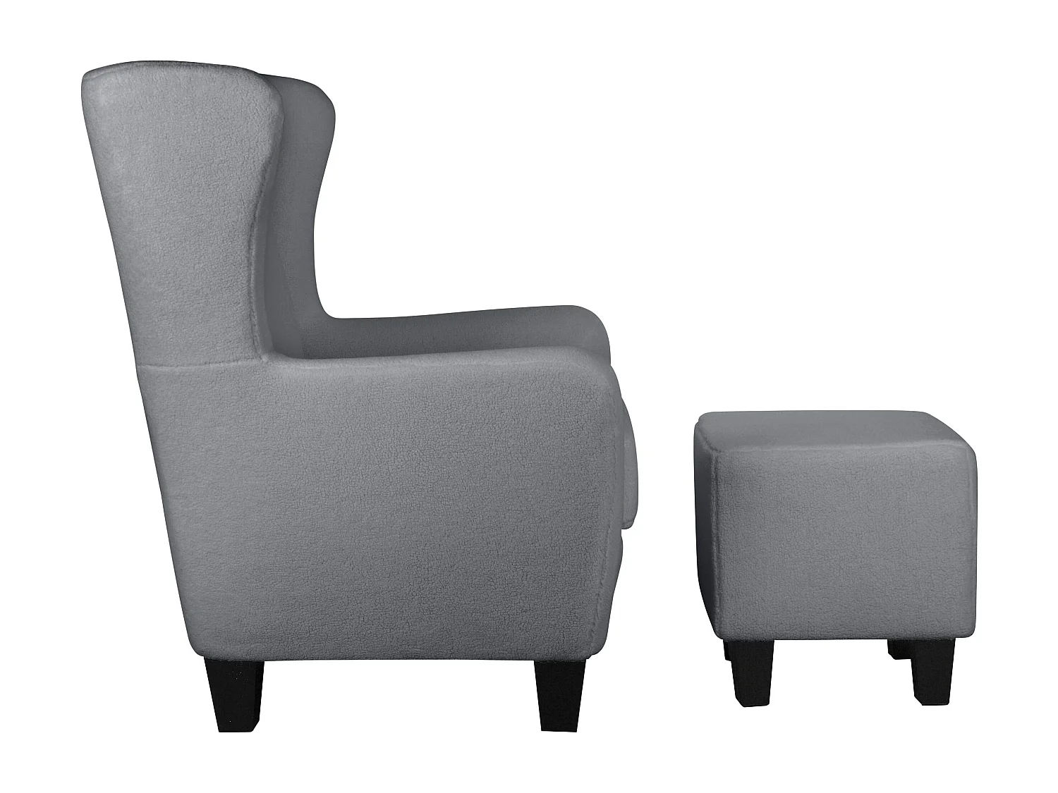 Sedia imbottita con sgabello in tessuto teddy grigio