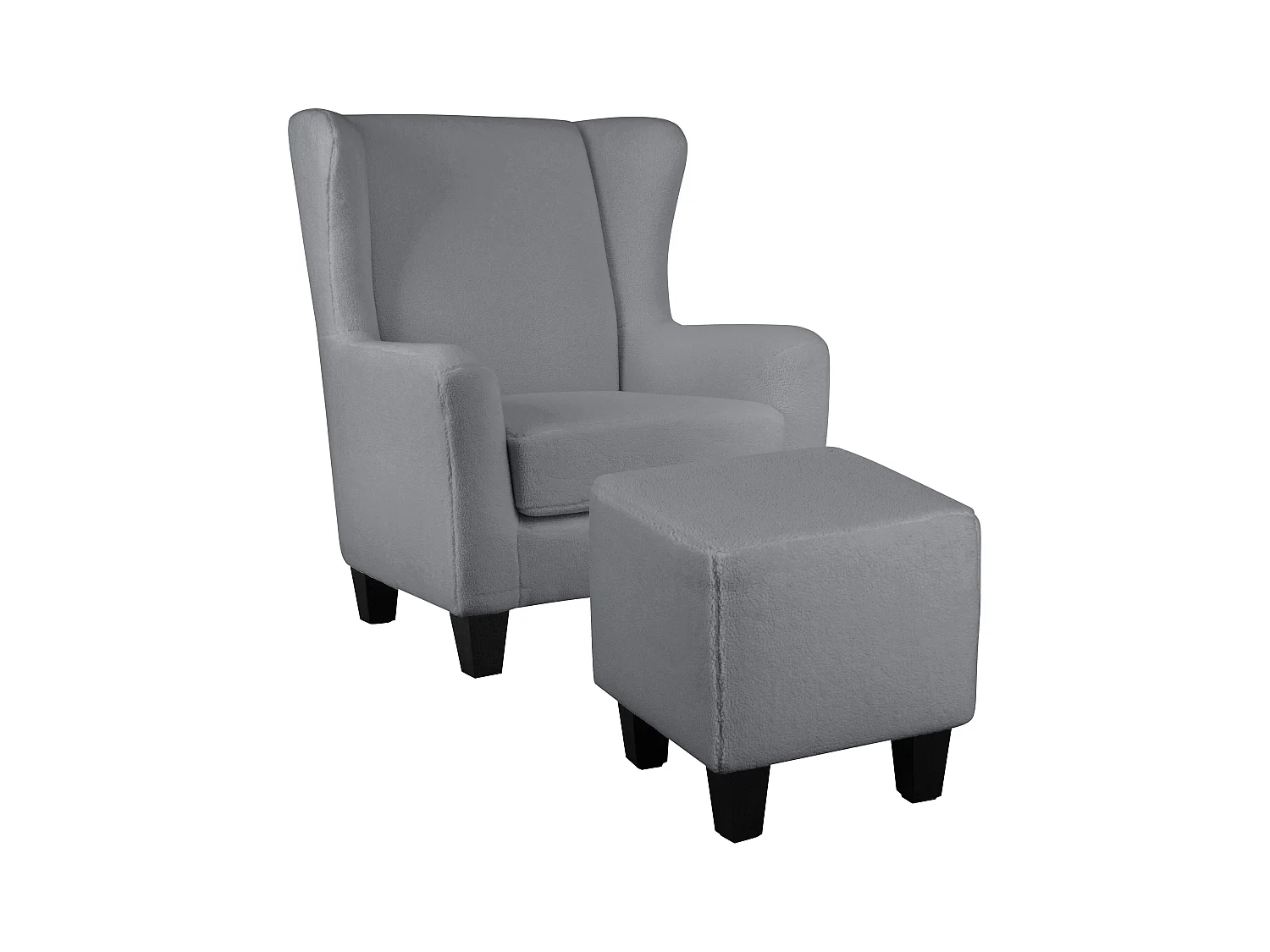Zhili | Chaise d'appoint rembourrée avec tabouret en tissu teddy gris
