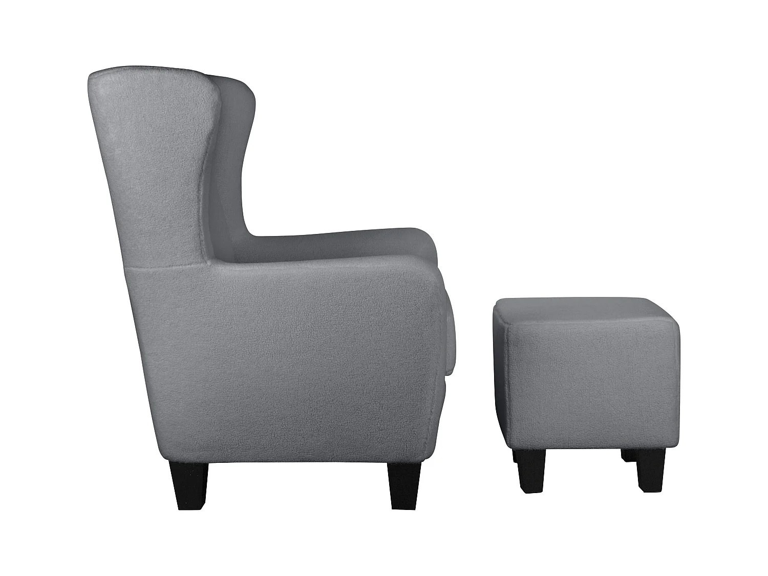 Zhili | Chaise d'appoint rembourrée avec tabouret en tissu teddy gris