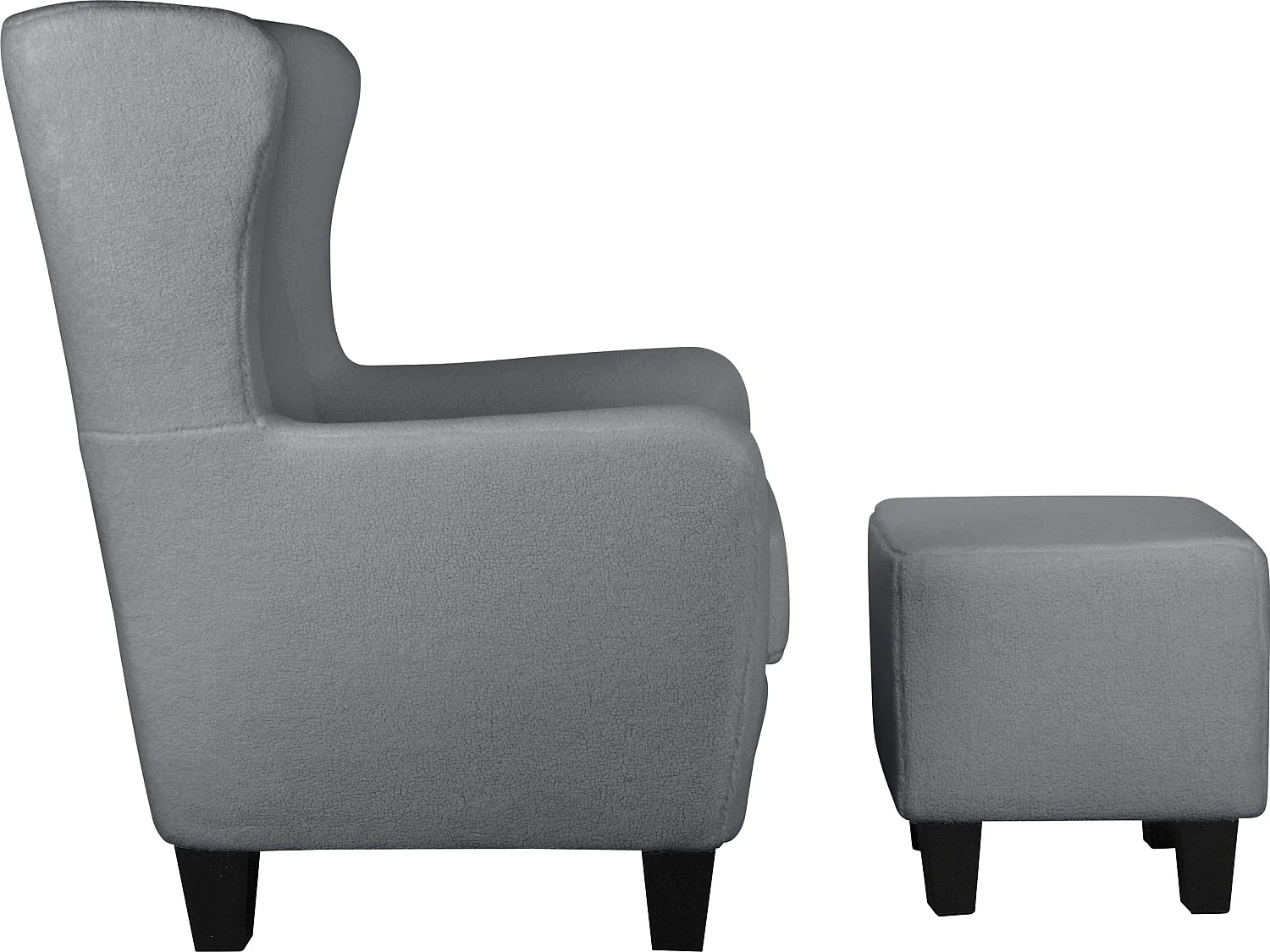Silla decorativa tapizada con taburete en tela de peluche gris