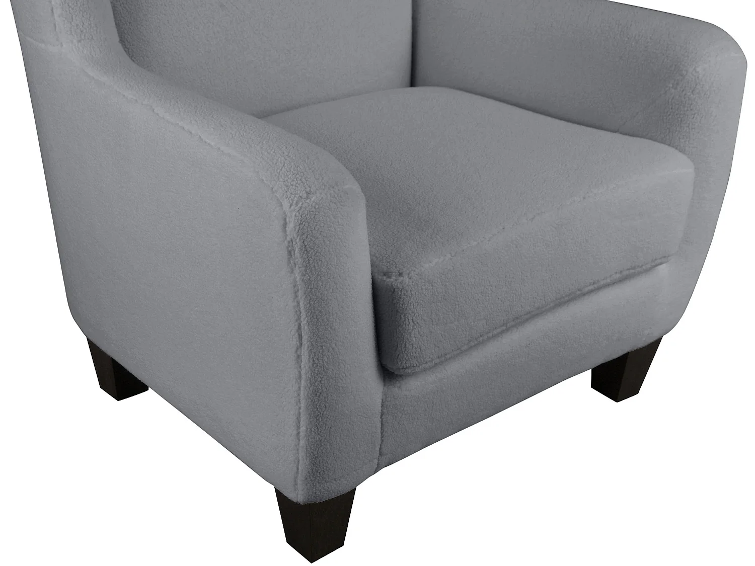 Silla decorativa tapizada con taburete en tela de peluche gris