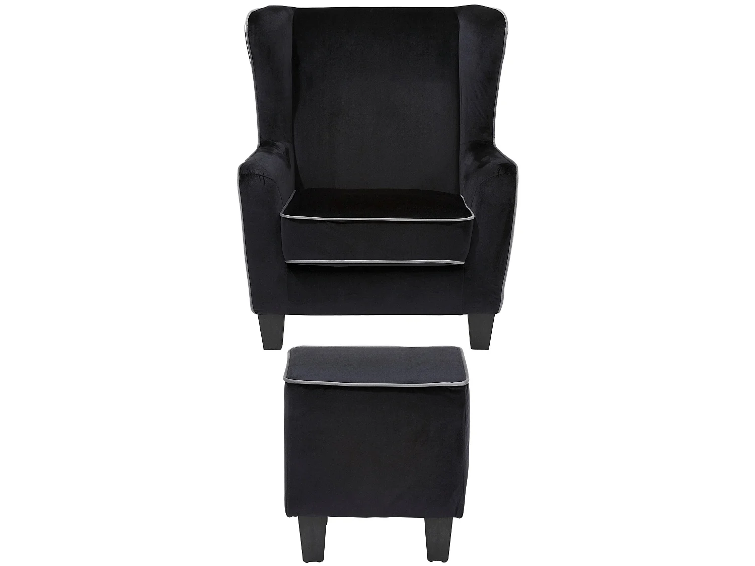 Paprika | Chaise d'appoint rembourrée avec tabouret en velours noir