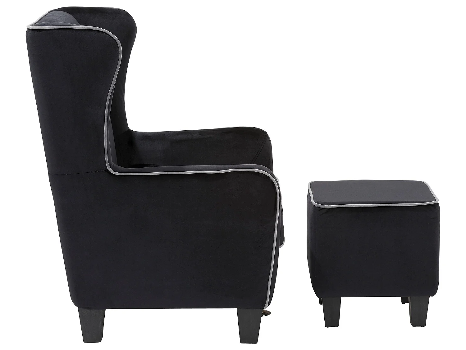 Paprika | Chaise d'appoint rembourrée avec tabouret en velours noir