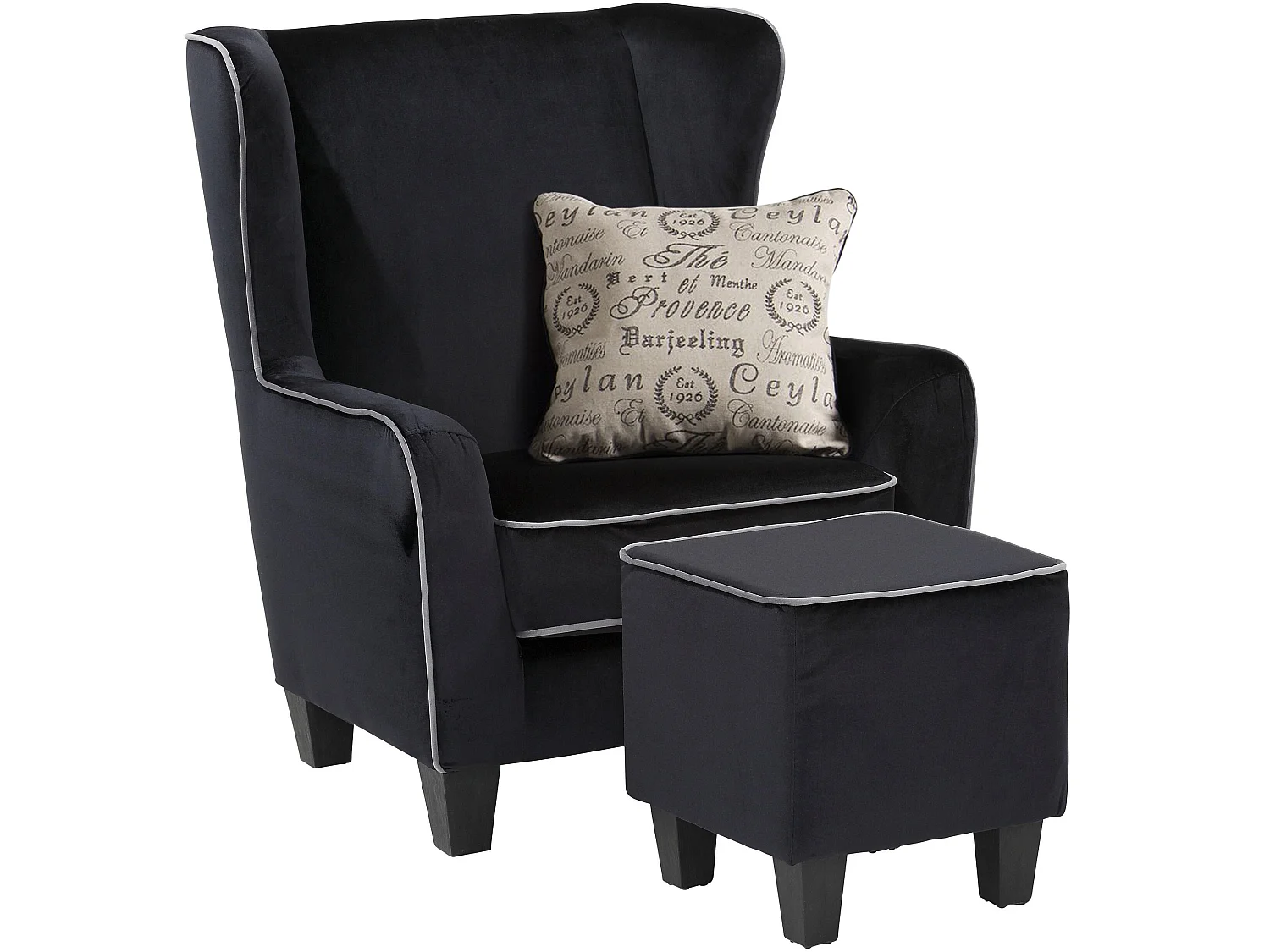 Paprika | Chaise d'appoint rembourrée avec tabouret en velours noir