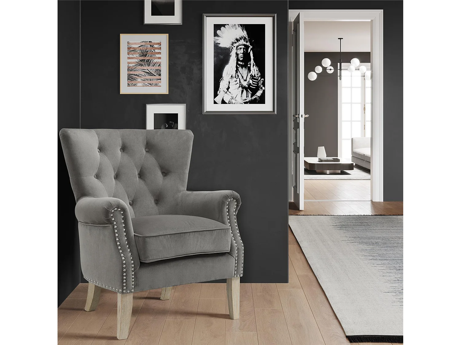 Dorel | Chaise longue tapissée en tissu gris