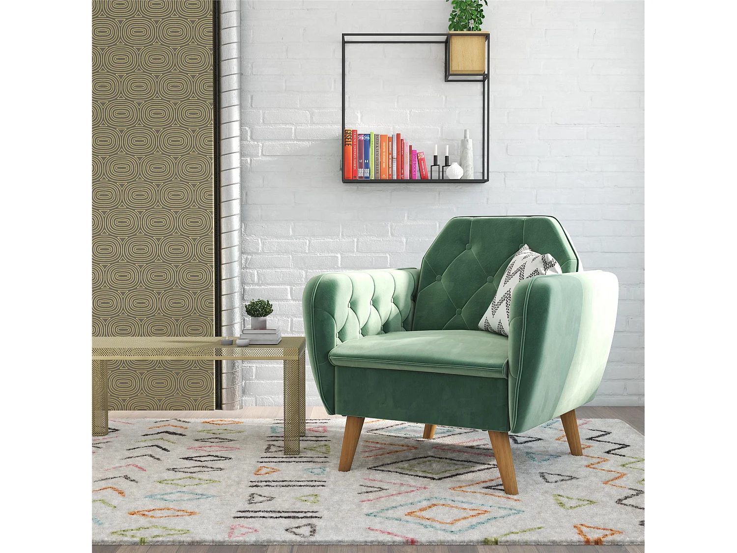 Cadeira decorativa com estofo em veludo verde claro