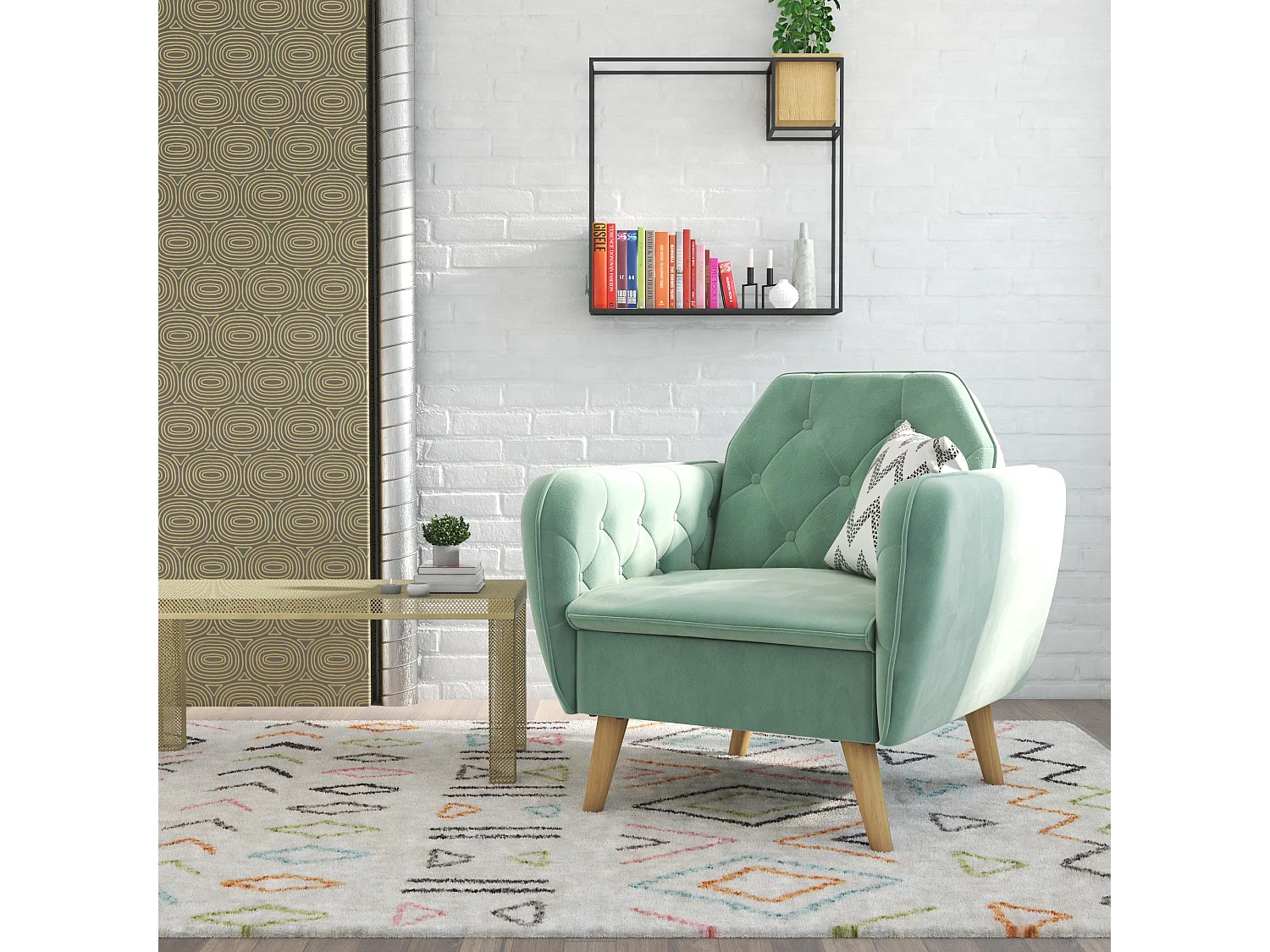 Gepolsterter Akzentstuhl aus Samt, hellgrün