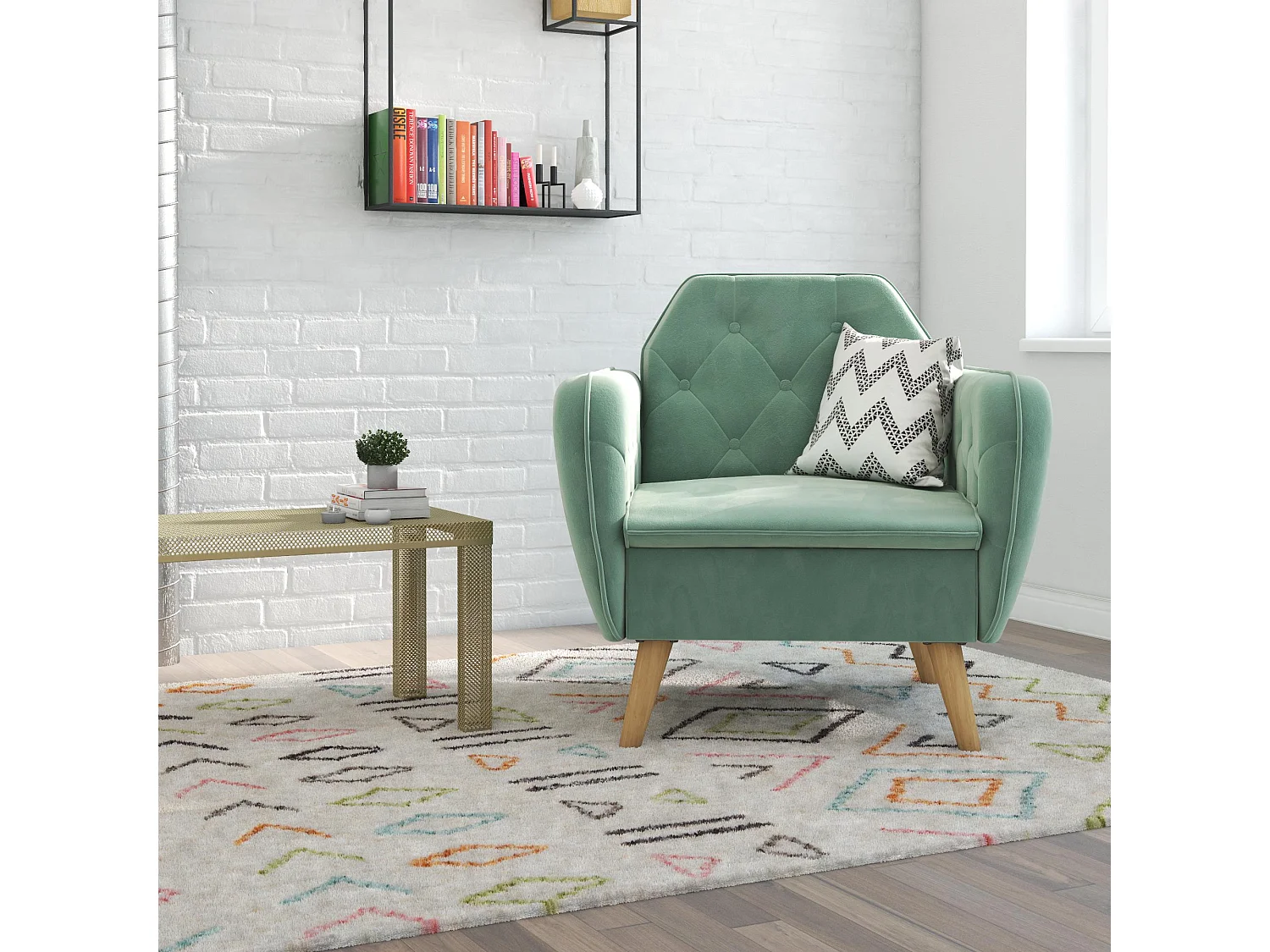 Gepolsterter Akzentstuhl aus Samt, hellgrün