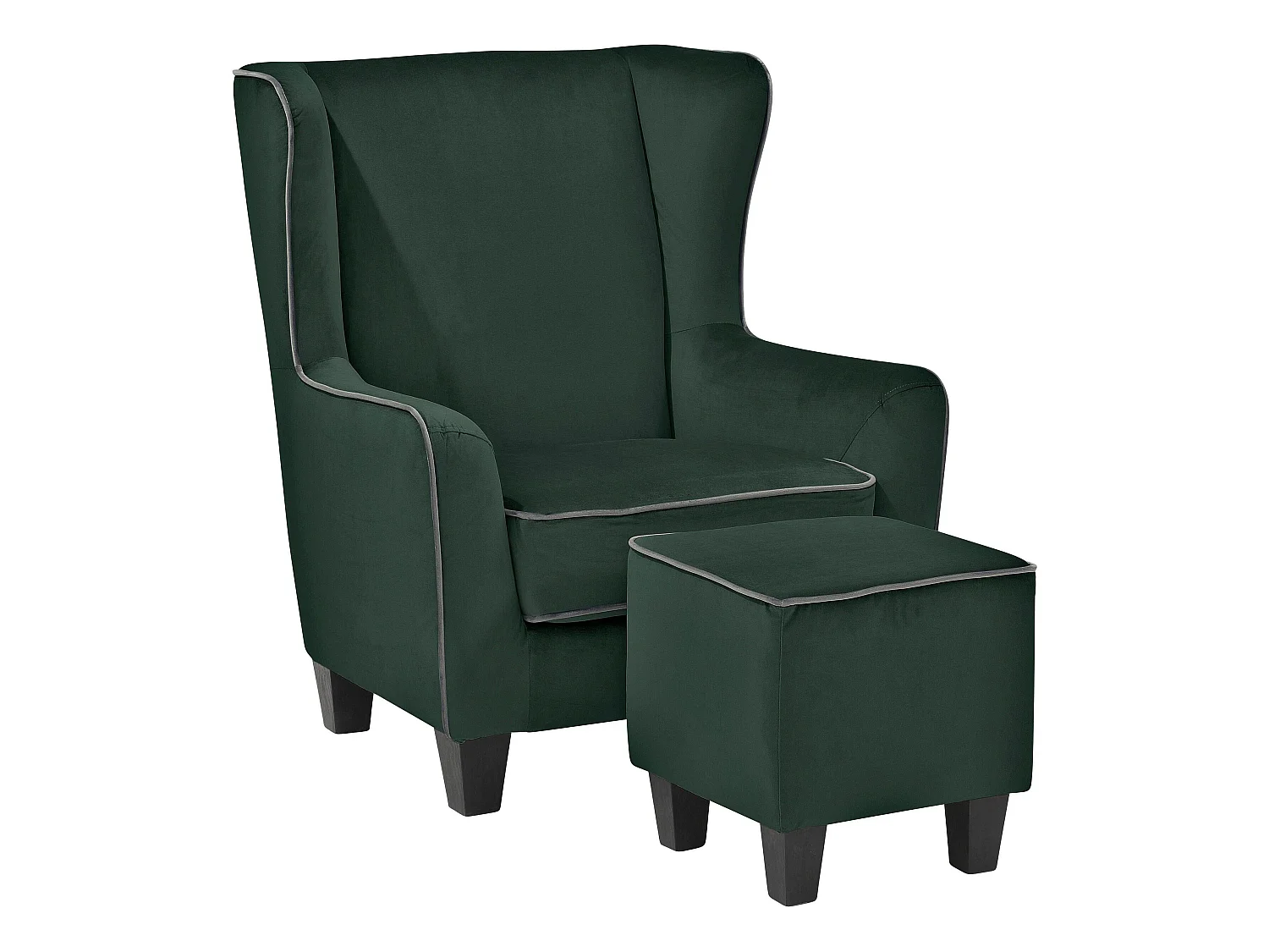 Paprika | Chaise d'appoint rembourrée avec tabouret en velours vert