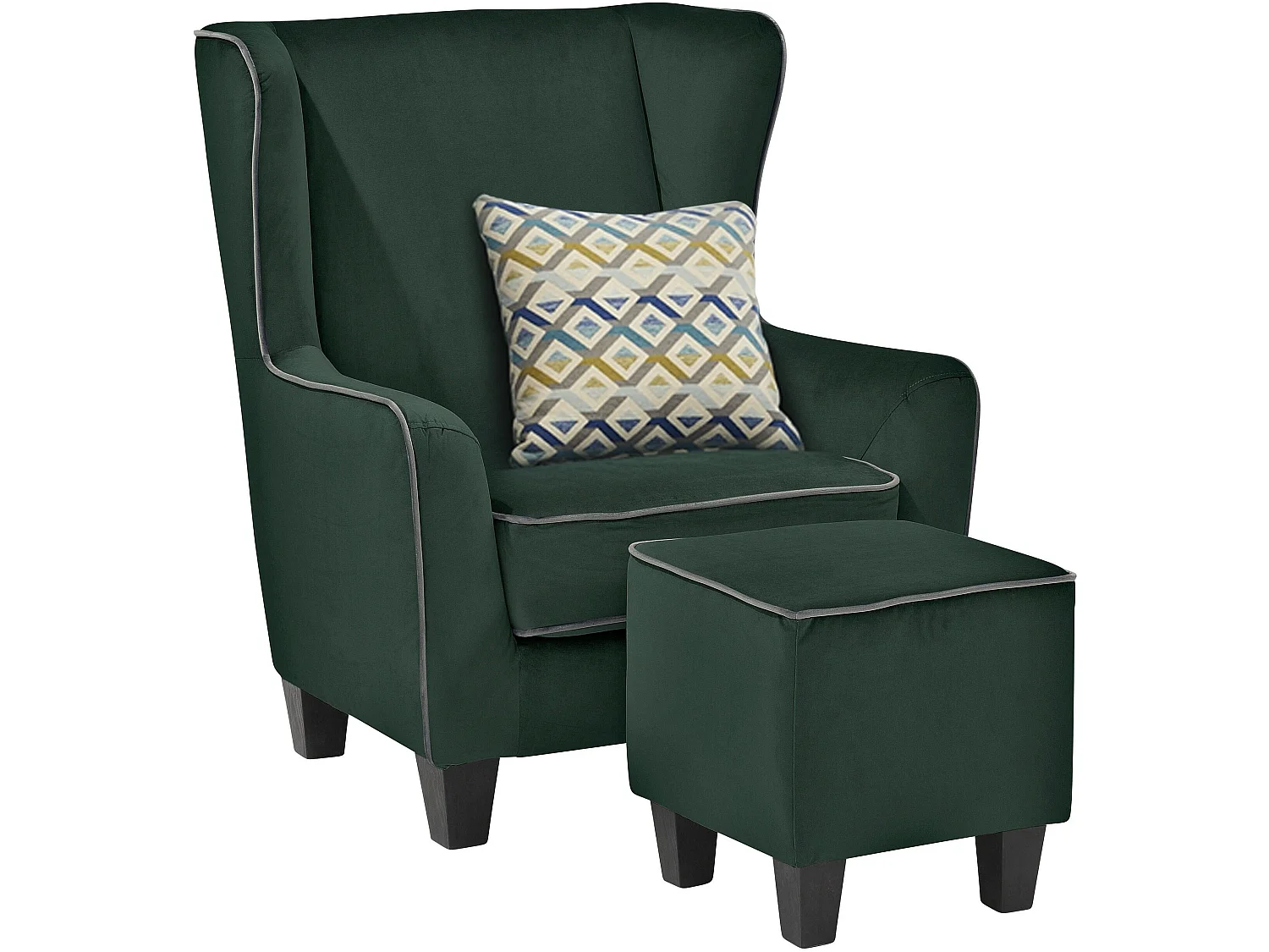 Paprika | Chaise d'appoint rembourrée avec tabouret en velours vert