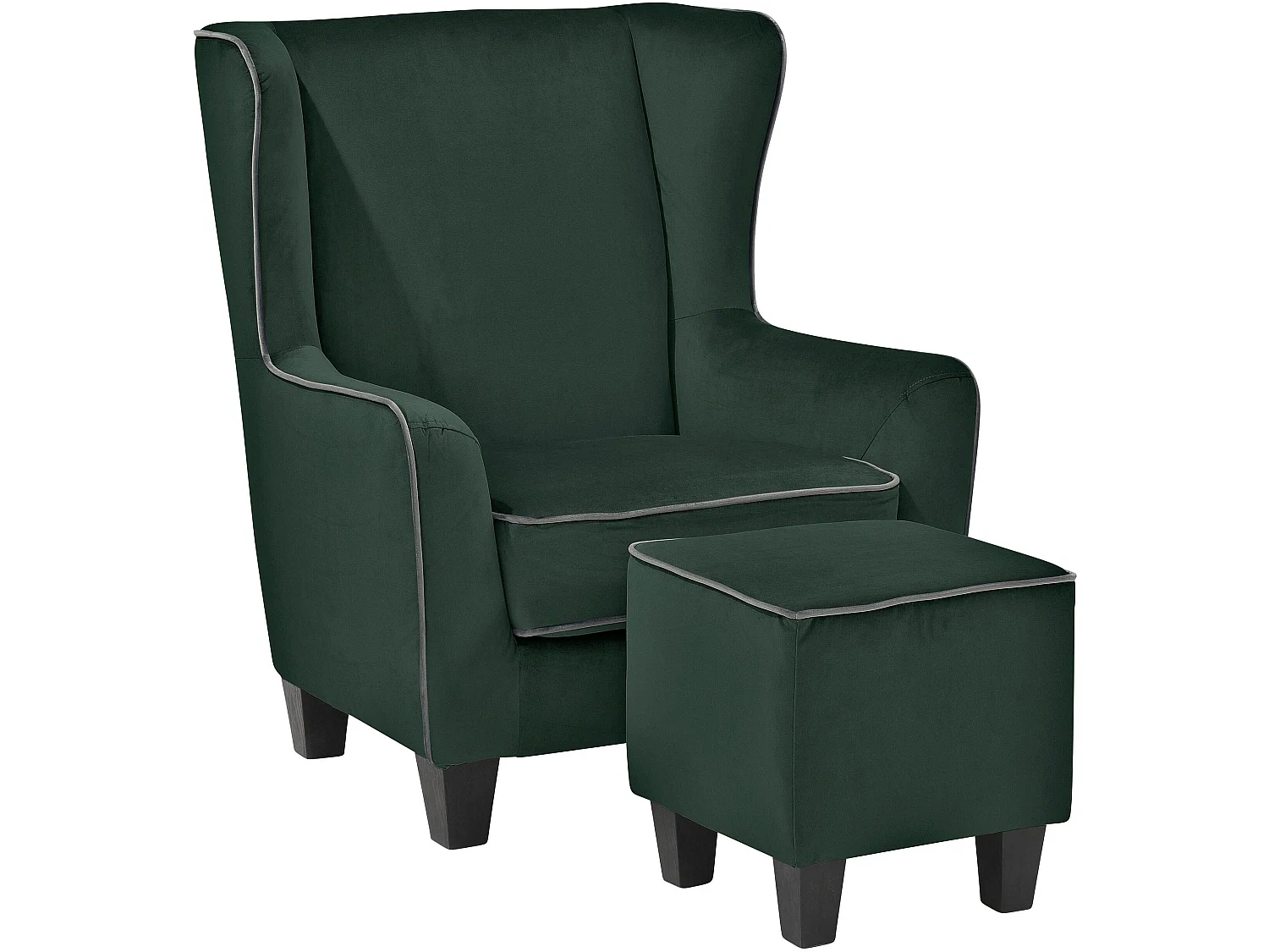 Paprika | Chaise d'appoint rembourrée avec tabouret en velours vert