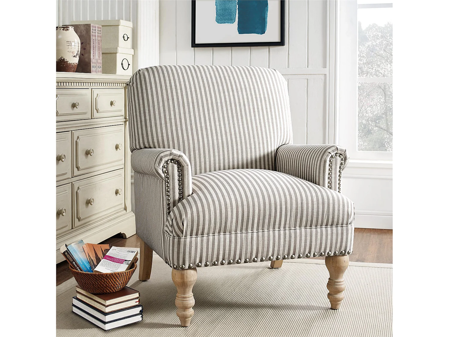 Jaya | Fauteuils en tissu rayé beige