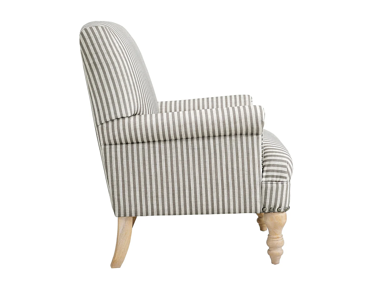 Cadeira decorativa em linho bege com riscas