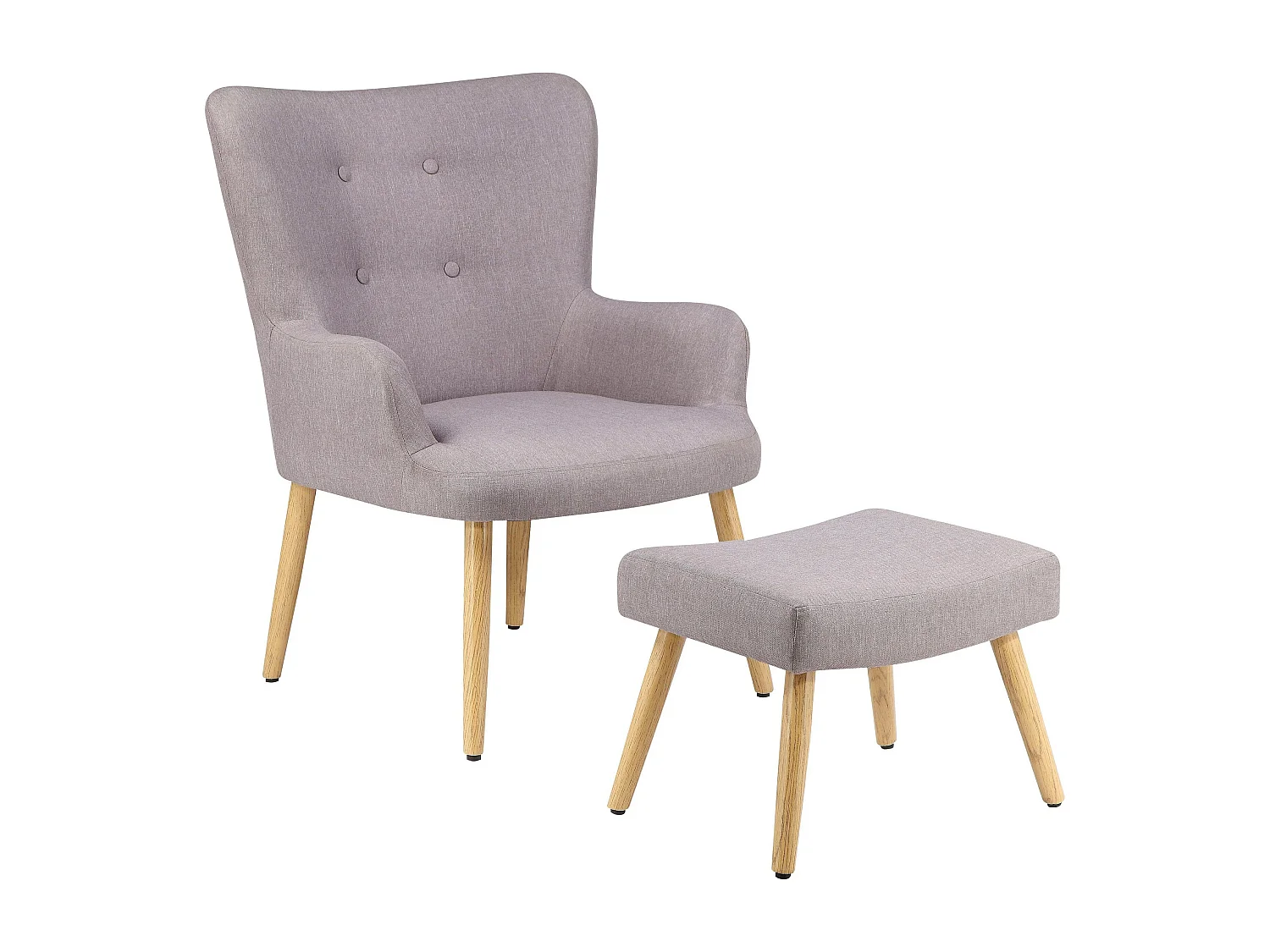 Silla decorativa tapizada con taburete en microfibra gris